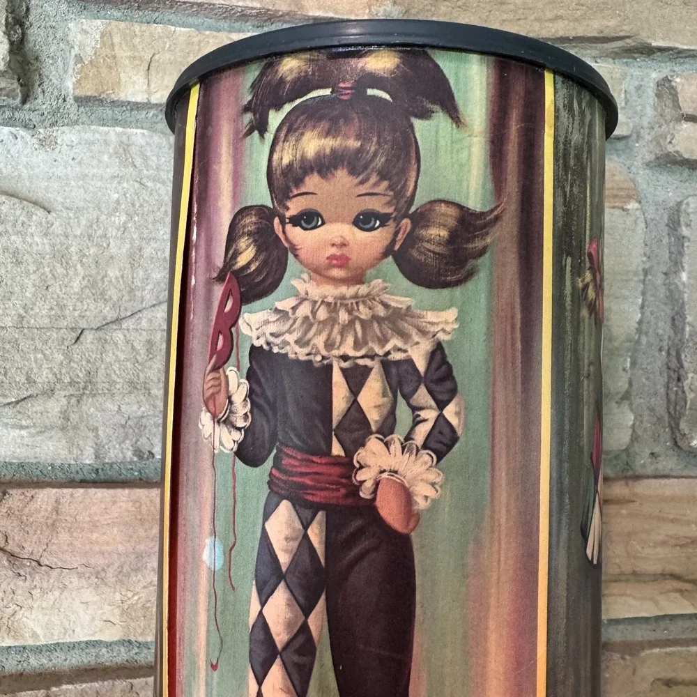 Eden Vintage 1960s Big Eyed Girl Harlequin 4 sided Cylinder Lamp Mid Century Mod